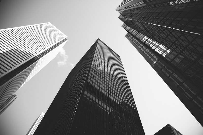 toronto, city, canadian, corporate, no people, building exterior, day, directly below, king street west, black and white, tall - high, outdoors, office