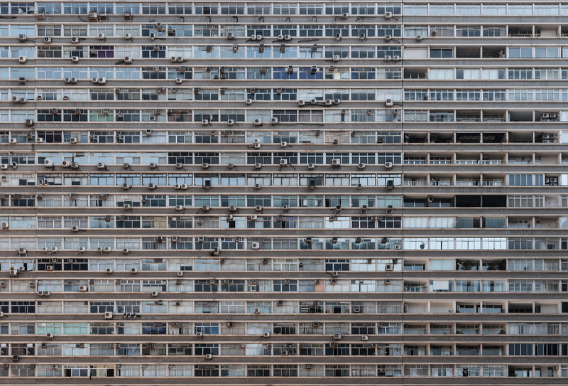 low angle view, side by side, blokowisko, repetition, window, nature, in a row, outdoors, block, building, 2K, pattern, architecture, city, full frame
