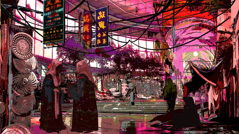 Simone DEliso, wet street, artwork, digital art, markets, drawing, 1080P, Japanese, digital painting, ArtStation