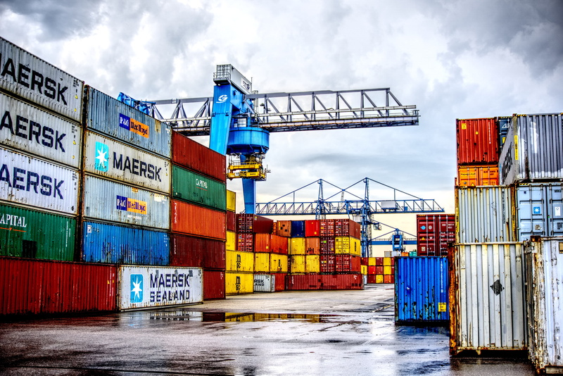 high dynamic range, distribution warehouse, water, container handling, stacked, commercial dock, contrast, taken, container terminal, cloud - sky, hdr