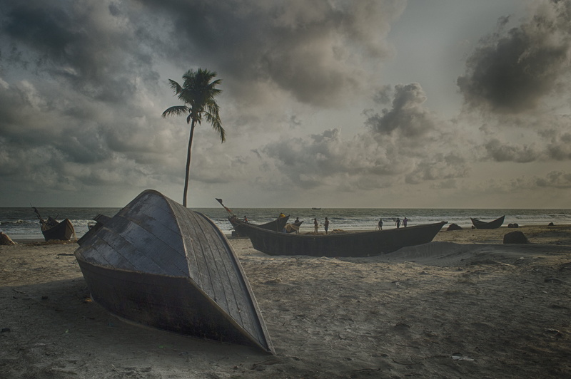 tropical climate, sand, palm tree, sky, land, bangladesh, cloudy, boat, moored, transportation, cloud - sky, tree, outdoors, beach, mode of transportation