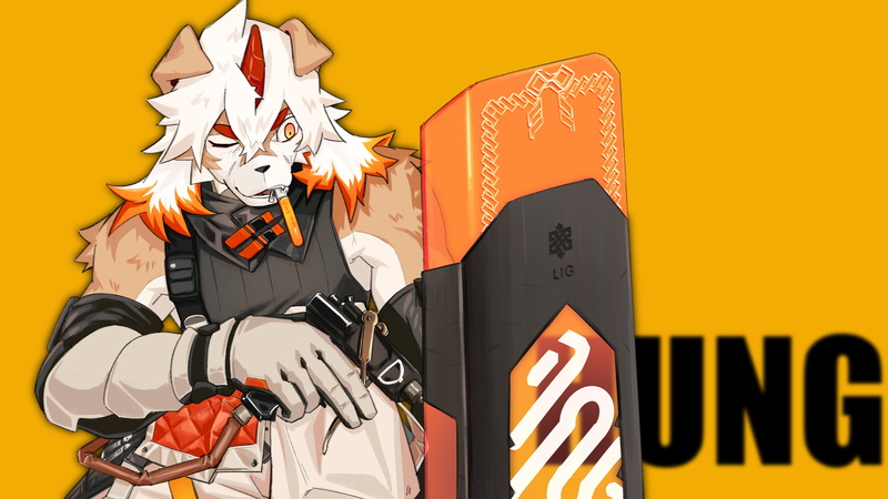 4K, Hung (Arknights), orange background, anime, kemono, Arknights