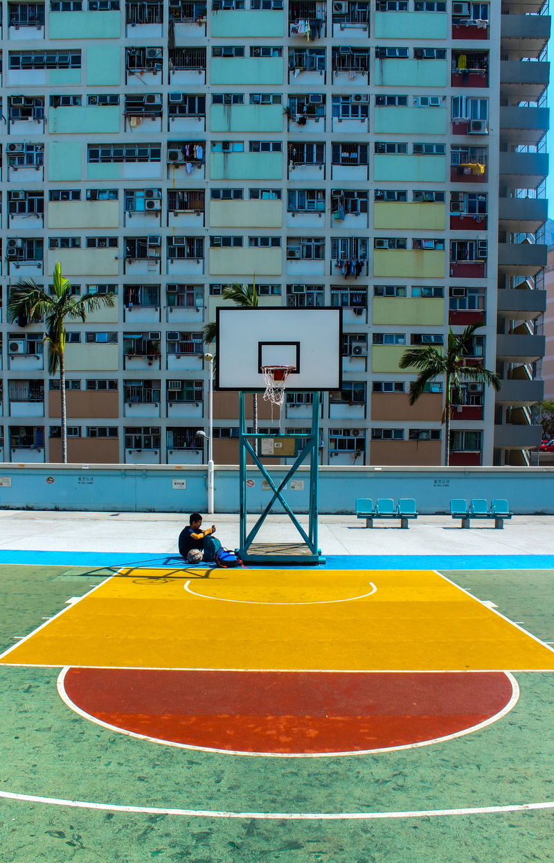 building, lifestyles, hockey, 4K, outdoors, people, leisure activity, near, team sport, sports, rainbow, basketball - sport, hoop, person, hong kong, sitting