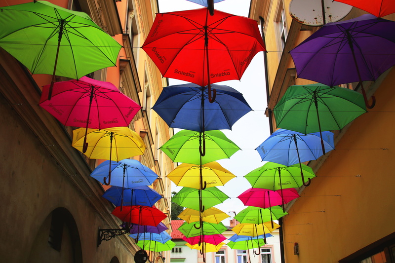 day, ceiling, no people, umbrella, hanging, color, hung, building exterior, decoration, assorted, multi colored, building, outdoors, low angle view, lot