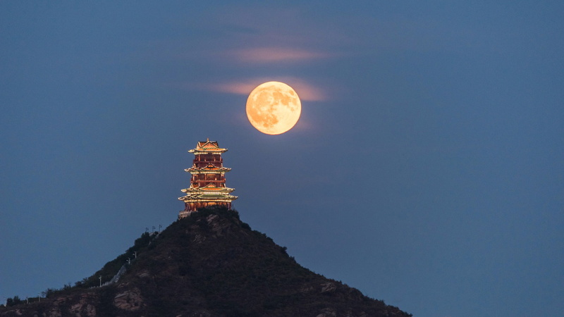 China, temple, mountain, 1080P, The moon