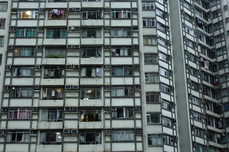 curtain, appliance, full frame, high rise, pattern, backgrounds, day, human, built structure, town, building block, glass - material, social housing, window shade