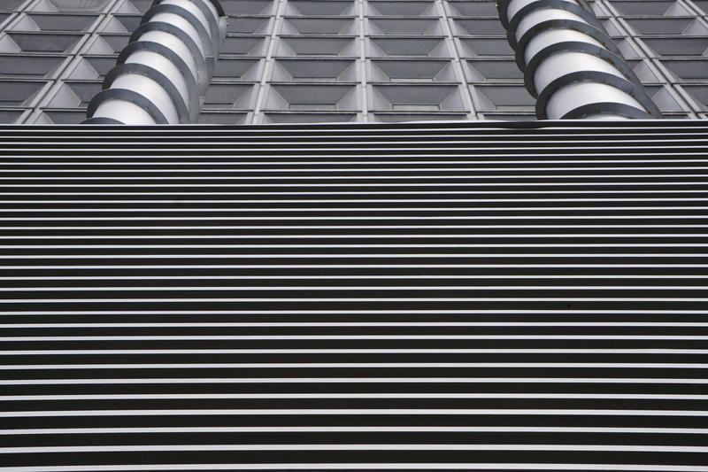 day, aluminium, sphere, close-up, corrugated iron, steel, shutter, building exterior, striped, office building, low angle view, garage, built structure