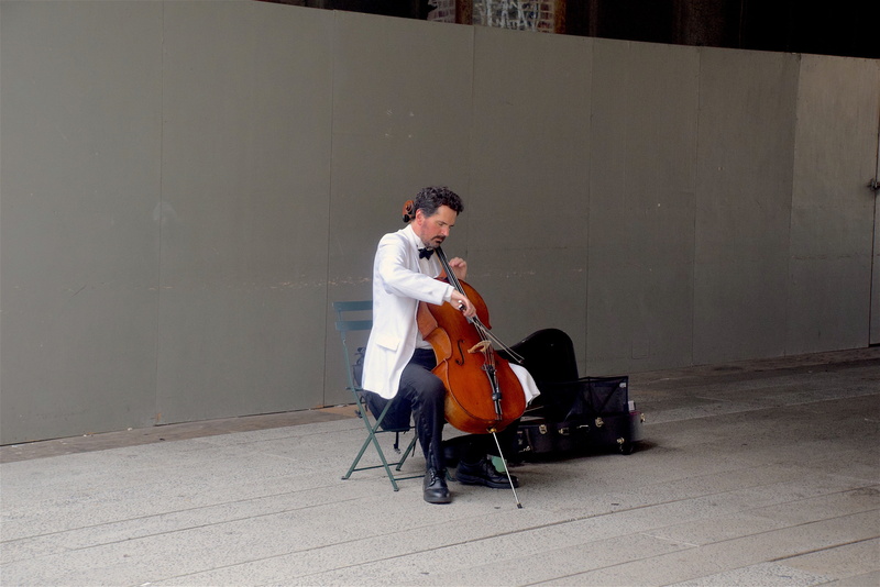 people, performance, serene, york, manhattan, musical equipment, urban, caucasian, performer, cellist, men, sitting, arts culture and entertainment, 4K