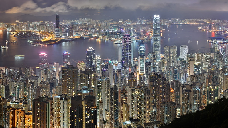 night, illuminated, building exterior, residential district, financial district, tower, water, skyscraper, office, modern, built structure, 1080P, tall - high
