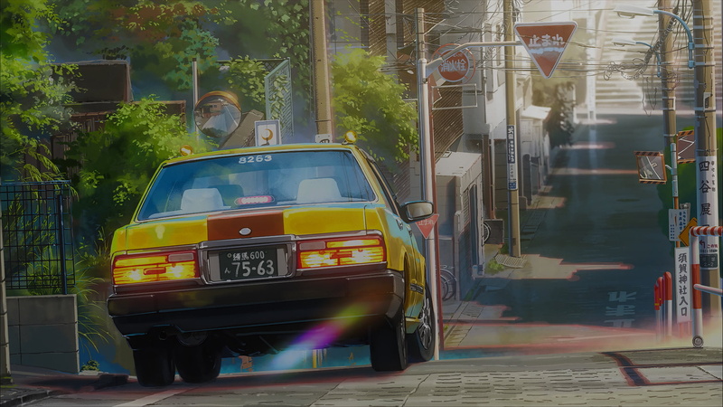 anime, urban, landscape, taxi, city, 1080P