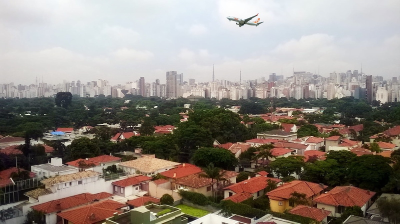 modern, architecture, tree, Brazil, building exterior, residential district, city, flying, metropolis, buildings, roof, skyscraper, taxiing, building, high angle view