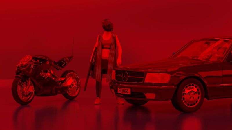 car, weapon, Mercedes-Benz CLK, supressor, Mercedes-Benz 300SL, 2K, motorcycle, red