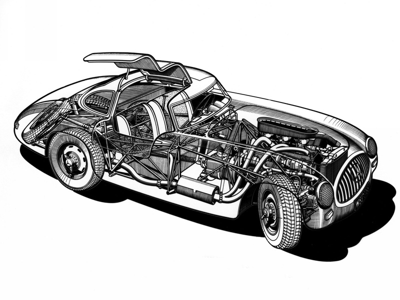 1952, cutaway, 1080P, mercedes, engine, supercars, benz, w194, retro, interior, supercar, engines, 300sl