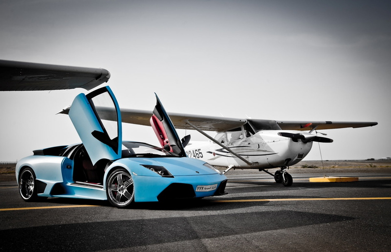 the plane, 1080P, gallardo, blue, WFP, Murcielago, Lamborghini