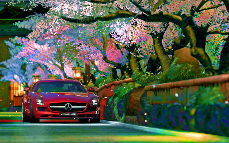 Mercedes-Benz AMG Vision Gran Turismo, mode of transportation, tree, growth, road, motor vehicle, Car, outdoors, Spring, beauty in nature, blossom, 1080P