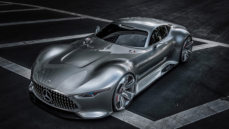 mode of transportation, shiny, vehicle, Gran Turismo 6, silver cars, Mercedes Benz, no people, video games, metal, high angle view, indoors, collectors car