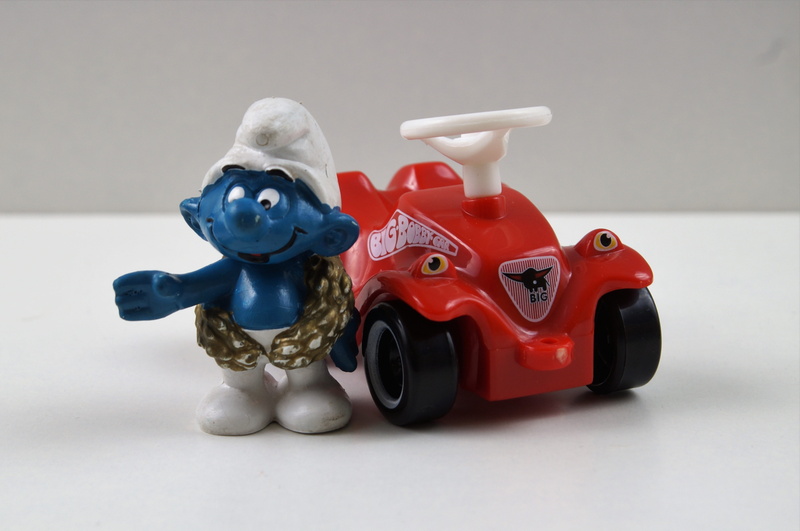 color Image, childhood, toy car, red, helmet, Smurfs, toy, decoration, blue, figure, Smurf, representation, mode of transportation, collect, fun, children only