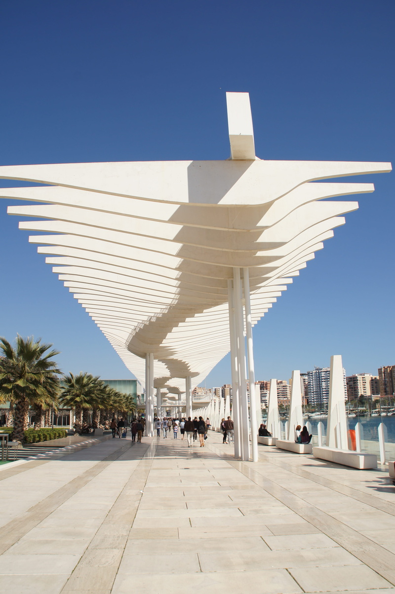 promenade, travel destinations, day, in a row, sunroof, city, sunlight, marina, blue, clear sky, andalusia, tropical climate, sun, office building exterior
