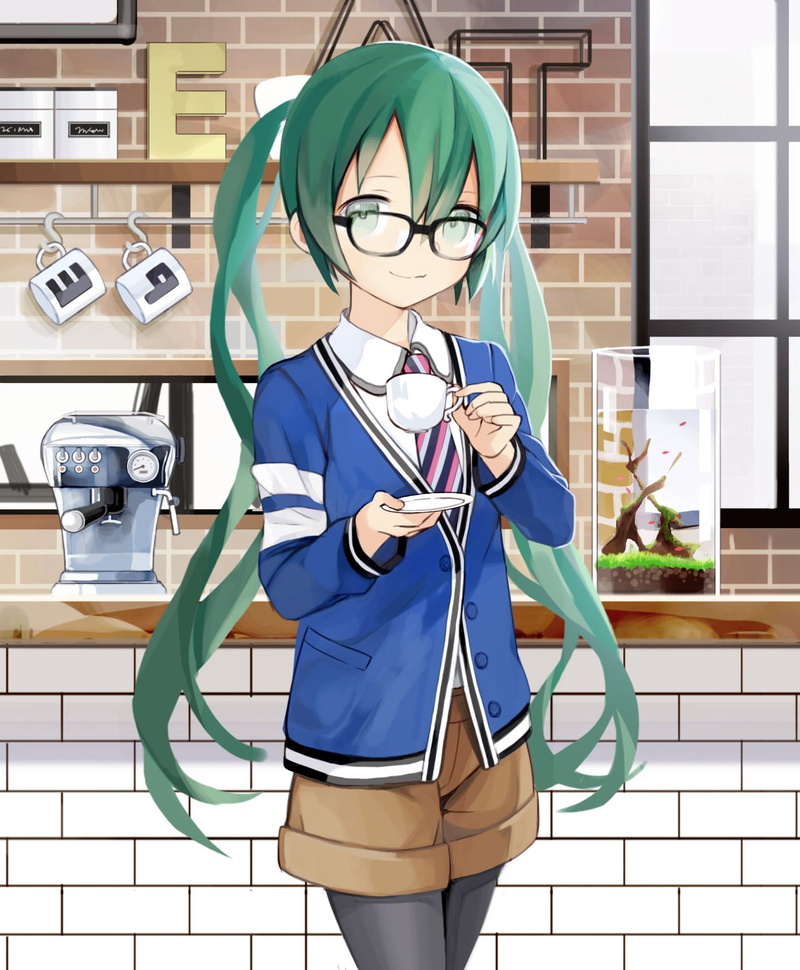 720P, humor, holding, one person, Vocaloid, glasses, front view, communication, anime girls, standing, healthcare and medicine, unrecognizable person