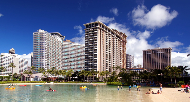 water, tropical, travel destinations, ocean, office building exterior, tourism, outdoors, sky, built structure, city life, 2K, palms, tree, buildings