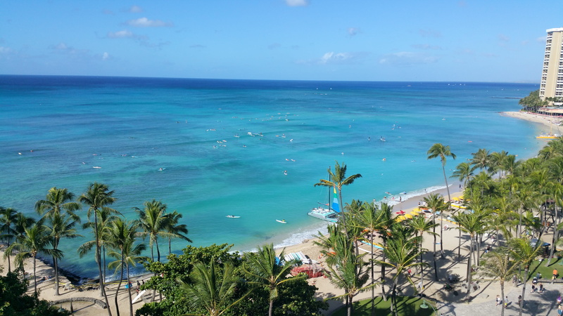 ocean, oahu, sky, scenics - nature, nature, beach, high angle view, honolulu, sea, palm tree, water, tranquility, hawaii, waikīkī beach, outdoors, tropical climate