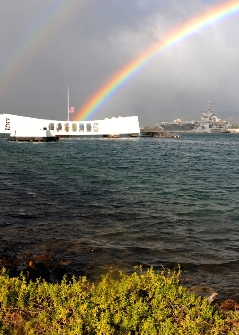 built structure, harbor, double rainbow, nature, sea, building exterior, sky, rainbow, scenics - nature, hawaii, usa, no people, day, oahu, beach, skyscraper