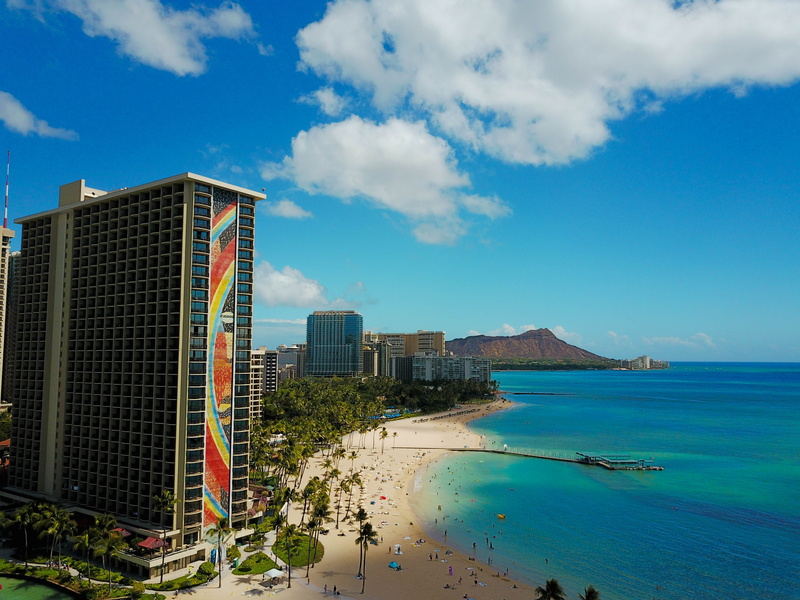 scenics - nature, skyscraper, architecture, office building exterior, sky, lagoon, nature, beauty in nature, diamond head, live inside the postcard, built structure