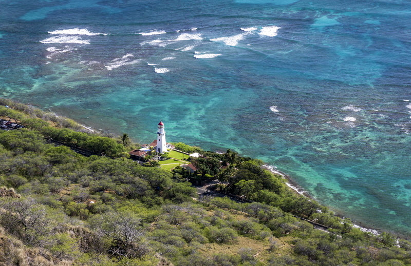 4K, united states, scenics - nature, beach, plant, nature, waves, real people, leisure activity, lighthouse, hawaii, diagonal, mountain, high angle view