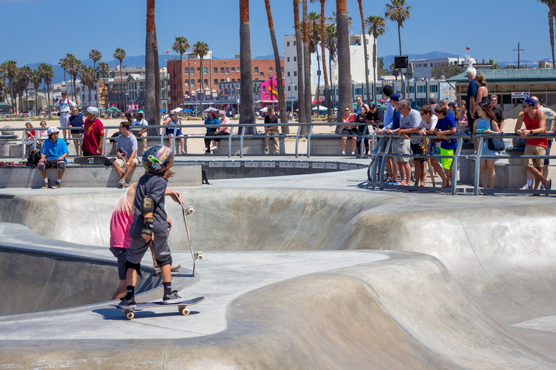 day, built structure, outdoors, men, real people, 5K, child, la, skateboard park, group of people, sport, skating, sunlight, leisure activity, skill, palm trees