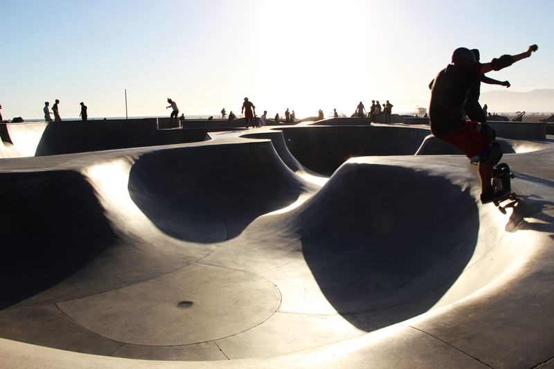 santa monica, skill, water, group of people, people, silhouette, united states, skatepark, day, sunlight, beach, skateboard park, los angeles, nature, venice