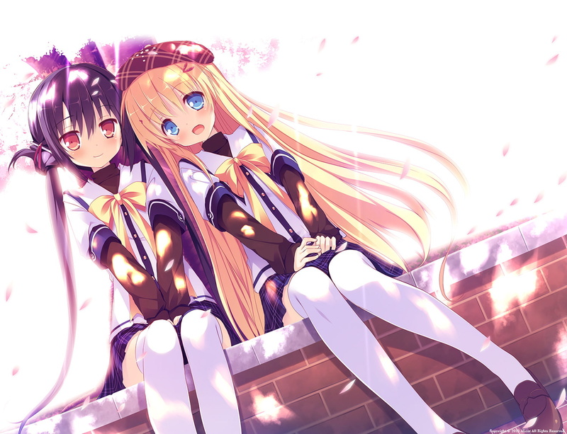 girls, long, blonde, days, clover, hair, alcot, thighhighs, seifuku, nimura, black, 720P, petals, yuushi, character, tagme