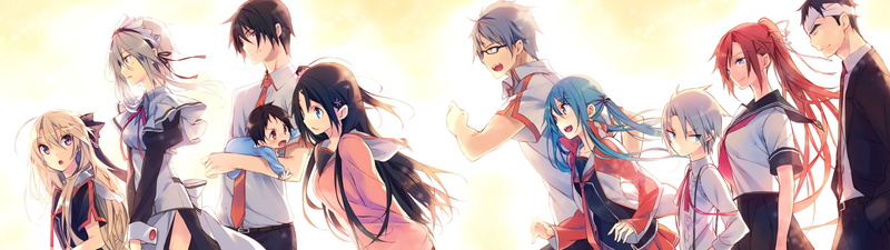 ponytail, group, game, long, aka san, short, hair, saito, 2K, alcot, ingot, yuu, red, blue, seifuku, tie, glasses, headband, white, eyes