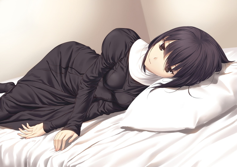 mahou tsukai no yoru, young women, lifestyles, bed, blanket, Anime, relaxation, home interior, kuonji alice, bedroom, duvet, hairstyle, lying down, furniture