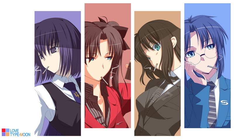 smoking, 2K, tsukato, stay, ciel, azaka, kyoukai, tsukii, glasses, yoru, tohsaka, alice, mahoutsukai, rin, tie, night, fate, cigarette, kara, kuonji, kokutou