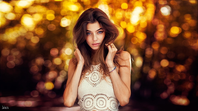 face, women, 720P, white tops, portrait, blue eyes, brunette, David Mas, freckles