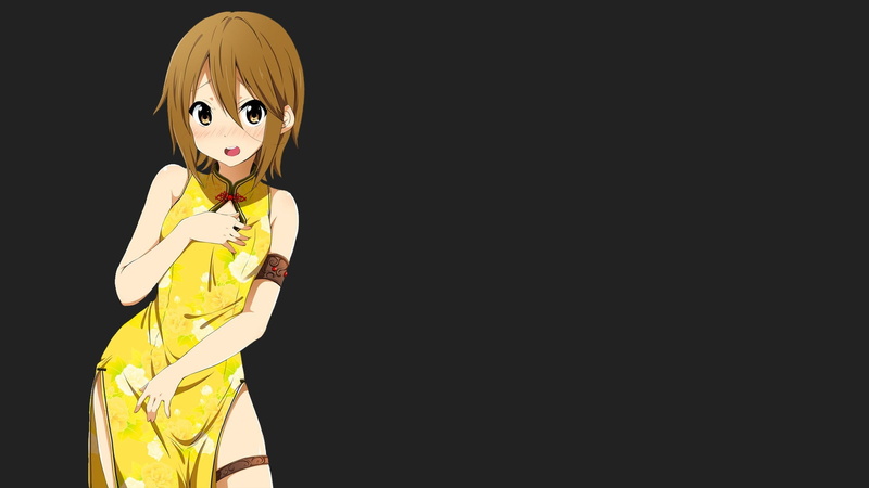 K-ON!, fashion, copy space, beauty, yellow, anime, beautiful woman, studio shot, clothing, looking at camera, one person, Tainaka Ritsu, portrait, anime girls