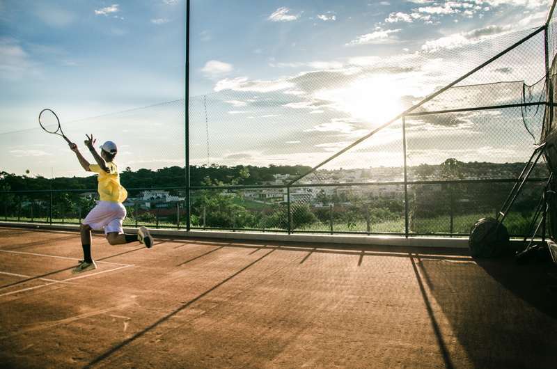 male, city, sky, cloud - sky, exercise, ball, court, sun glare, guy, tennis, leisure activity, athlete, player, town, landscape, lifestyle, trees, nike