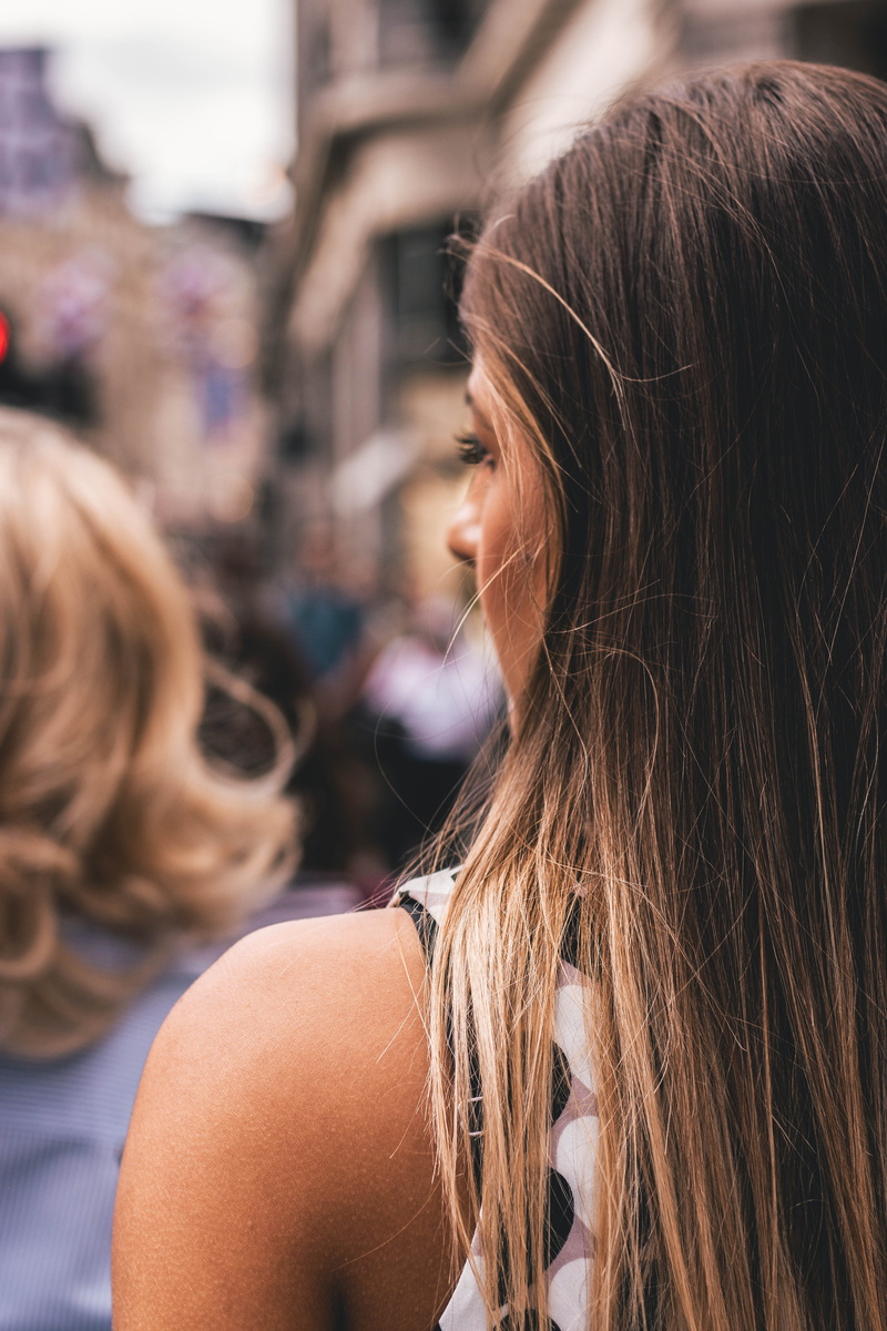 people, blond hair, headshot, young women, rear view, united kingdom, beauty, portrait, back, beautiful woman, focus on foreground, brown hair, eyes, woman
