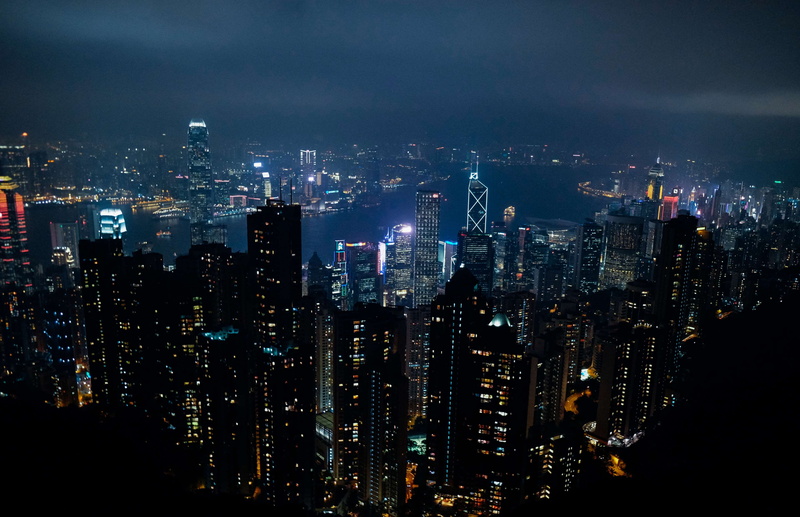city, contemporary, buildings, downtown, finance, offices, dusk, tall - high, outdoors, architecture, hongkong, skyscraper, ocean, landmark, nightlife