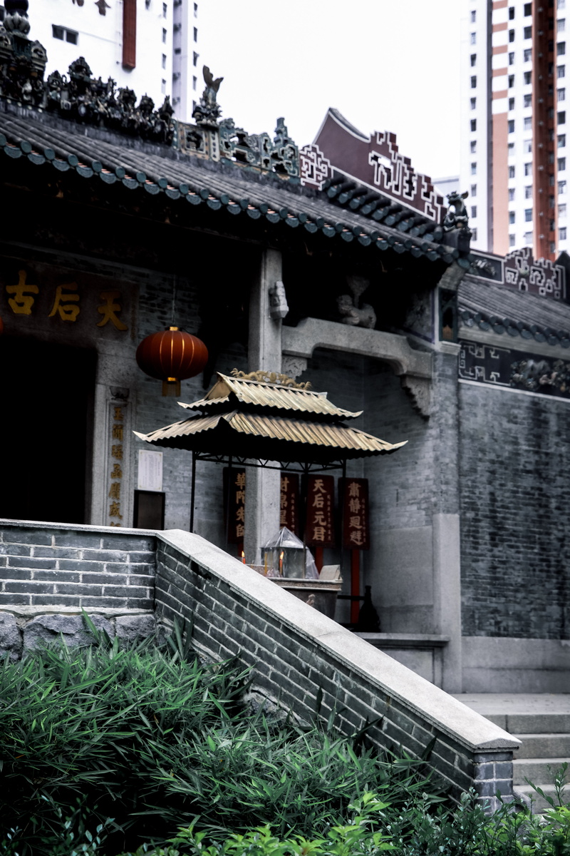 temple, belief, building exterior, no people, lighting equipment, plant, lantern, building, roof, aberdeen, spirituality, grey, architecture, chinese lantern