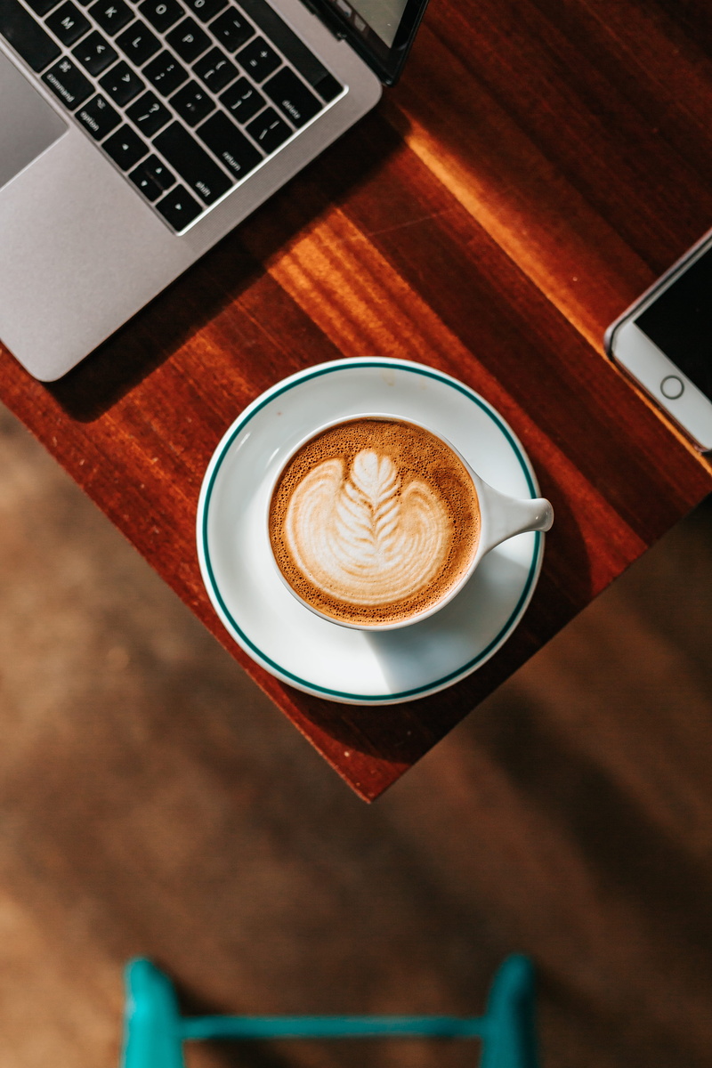 background, macbook, high angle view, espresso, computer, saucer, food and drink, drink, latteart, no people, coffee - drink, cappuccino, cup
