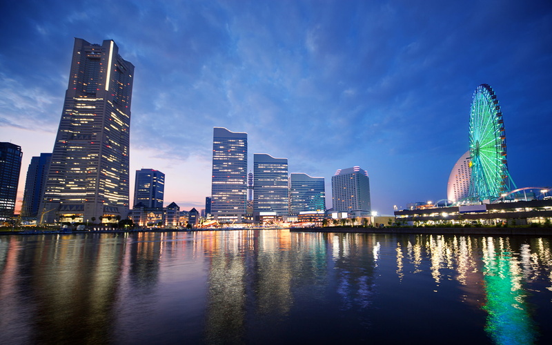 japan, sunset, 1080P, city, buildings, yokohama