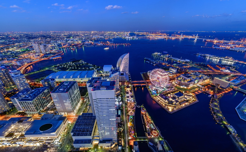 london, night, yokohama, cityscape, 2K, nature, skyscraper, aerial view, no people, city, travel destinations, high angle view, water, illuminated, modern
