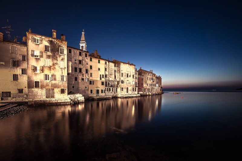 gamma, urban Scene, cityscape, europe, sunset, famous Place, croatia, daytime, water, reflection, storey, 1080P, sea, long exposure, Rovigno, night, photography