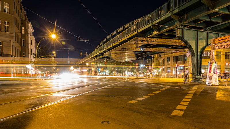 bridge, germany, downtown, street, metropolis, architecture, intersection, train station, train, 5K, long-exposure photography, urban, lighting, berlin
