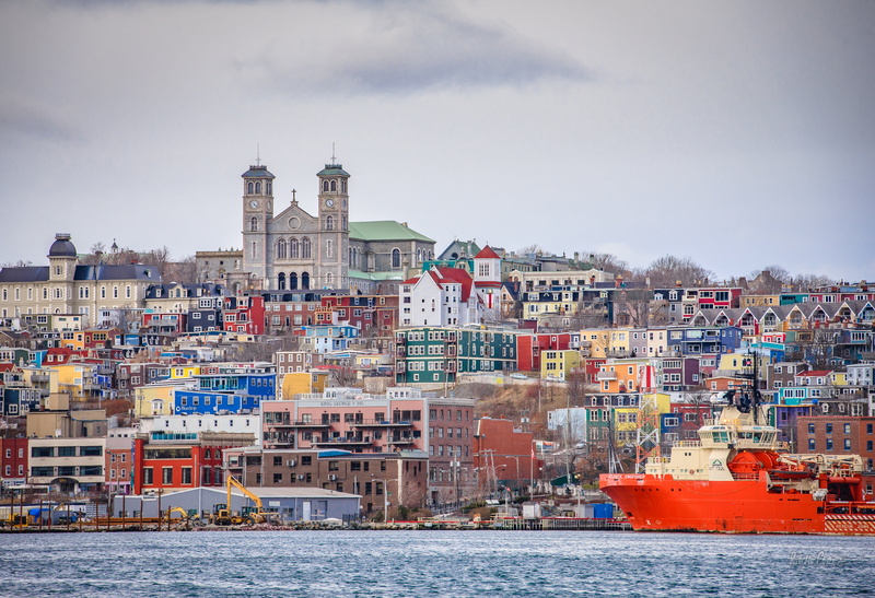 travel destinations, built structure, commercial dock, day, city, cloud - sky, mode of transportation, houses, water, no people, body, newfoundland, nautical vessel