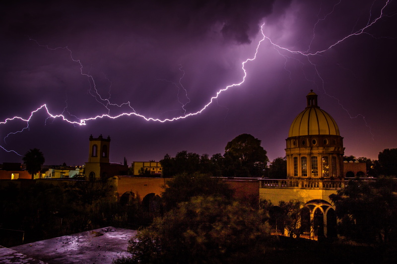 city, ominous, architecture, building exterior, san miguel de allende, beauty in nature, weather, nature, electricity, lightning, illuminated, built structure