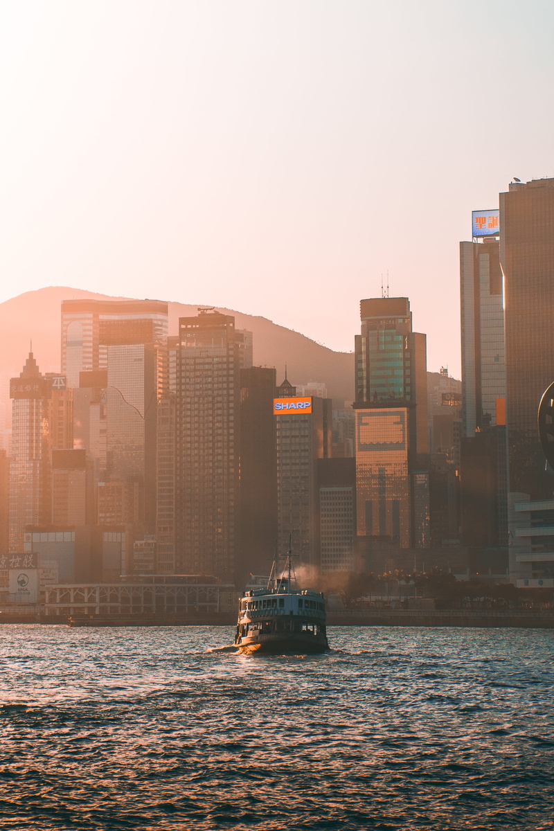 gray, waterfront, nautical vessel, ocean, black, daytime, sea, mode of transportation, haze, harbour, ray, metropolitan, near, building, no people, sunset