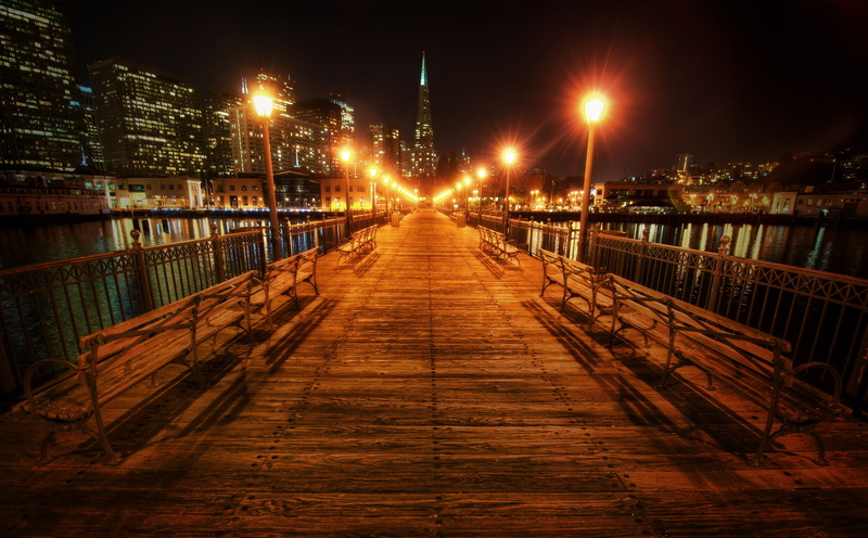 direction, railing, transportation, built structure, Lights, architecture, bridge - man made structure, Night, nature, United States, dock, the way forward