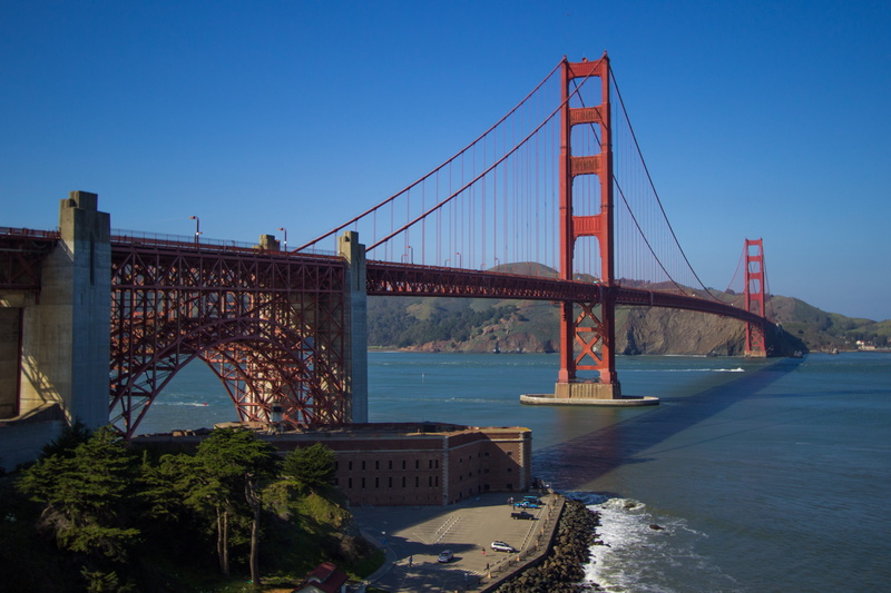 architecture, nature, clear sky, goldengate, 4K, tourism, sky, hobby, landscapes, bay, built structure, bridge, leisure, travel, water, suspension bridge